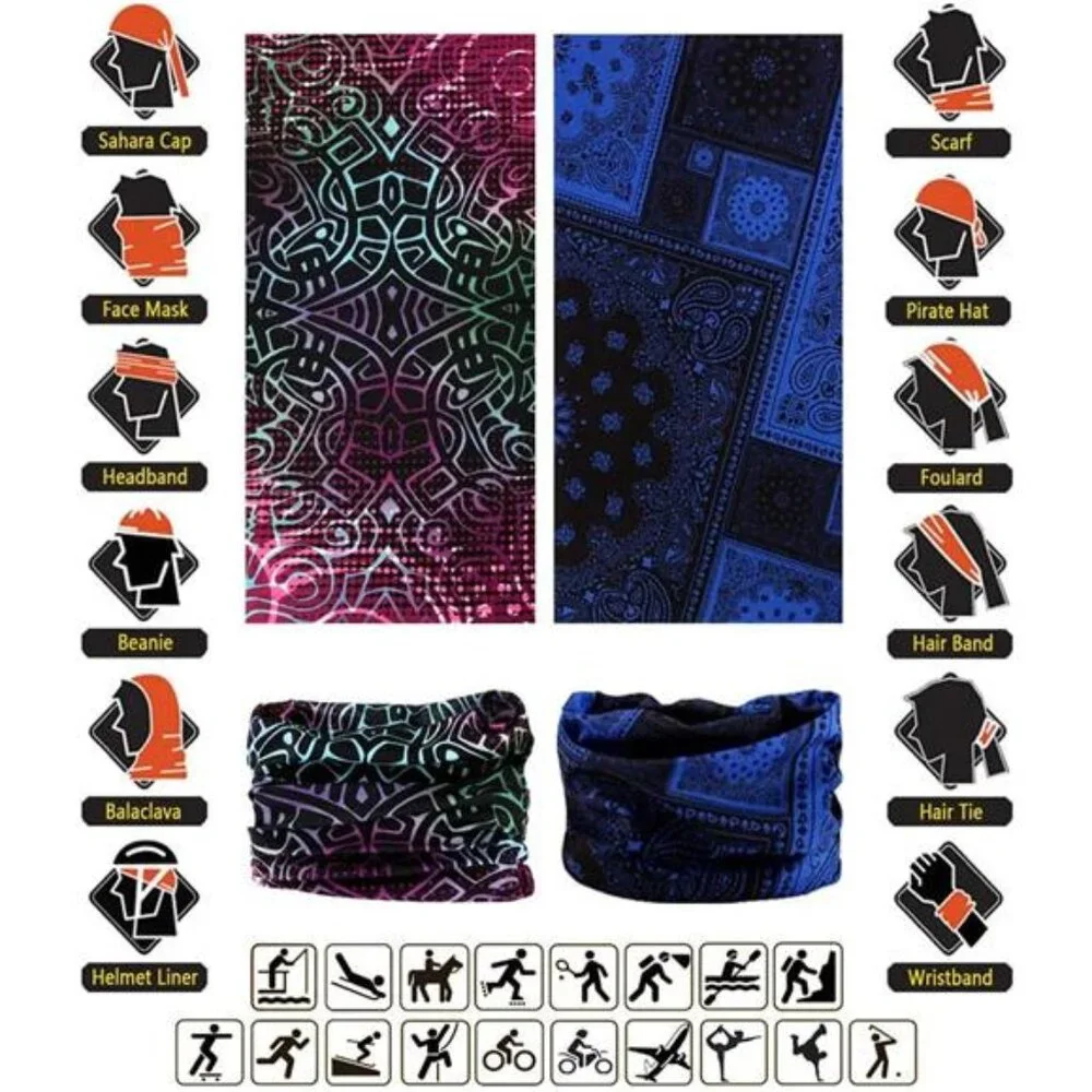 6Pcs Men's Headband Neck Gaiter Head Wrap Headwear Face Mask Magic Scarf Bandana